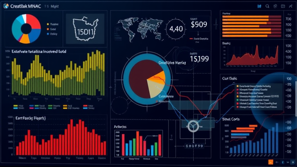 Various charts and graphs representing data visualization